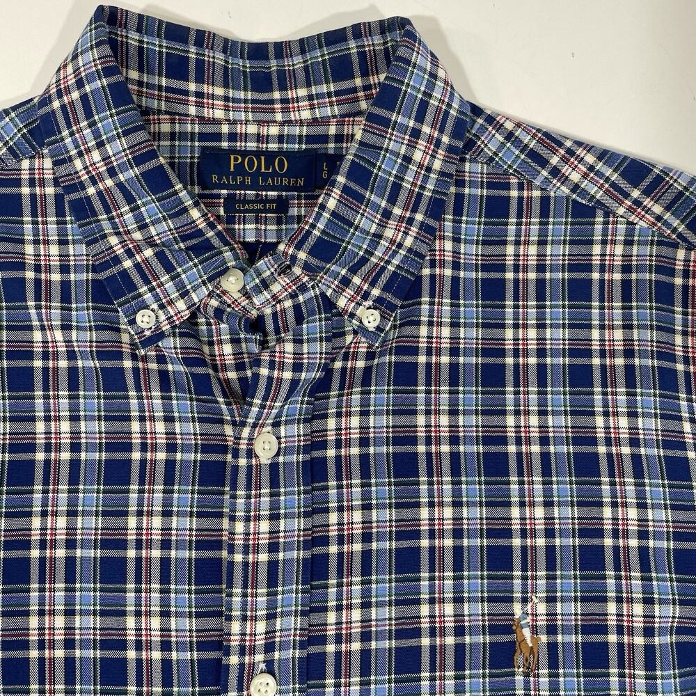 Ralph Lauren Classic Fit Plaid Button Down Shirt Lg Blue Green Red Long Sleeve